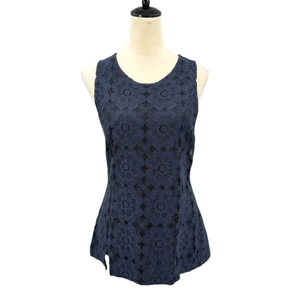 Banana Republic NWT True Navy Flower Lace Sleeveless Chic Business Peplum Top